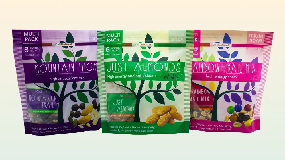 Colorful snack packaging design. View selected works