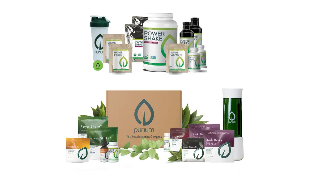 Purium packaging and product collection. View selected works